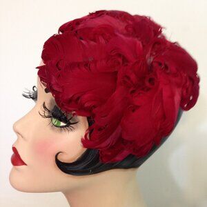 Woman's Vintage Wine Colored Feathered Hat